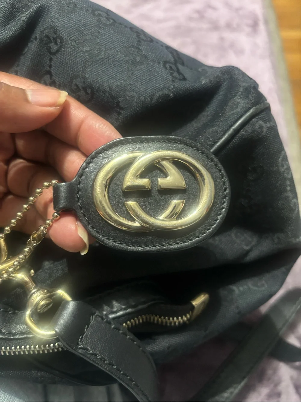 Gucci Sukey Black Monogram Satchel with Dual Handles